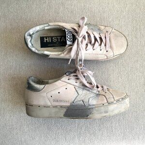 Golden Goose Silver and Cream Sneakers